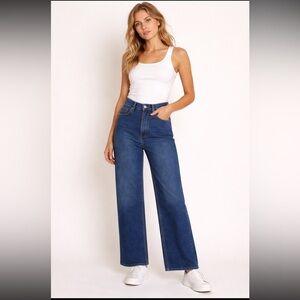 GAP High Rise Stride Wide-Leg Jeans Woman 31/12 Dark Wash Cropped RAW HEM 2024